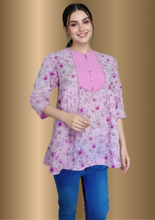 Huda Pluus – Spring Kiss Floral  Lawn Kurtee