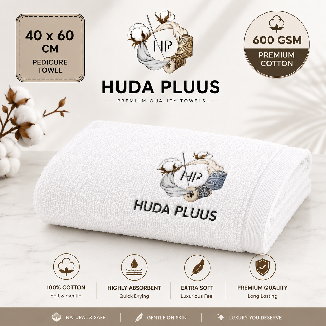 HUDA PLUUS Premium Cotton Pedicure Towel , Size 40/60 cm.Available In Pack Of Three.