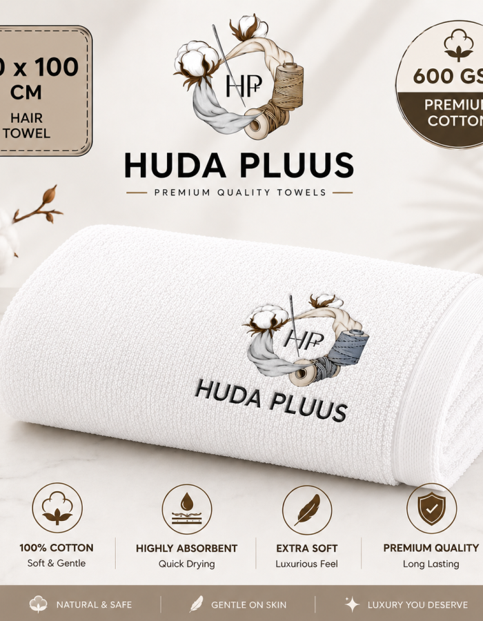 HUDA PLUUS Premium Hair Towel – 50 × 100 cm (Pack of 3