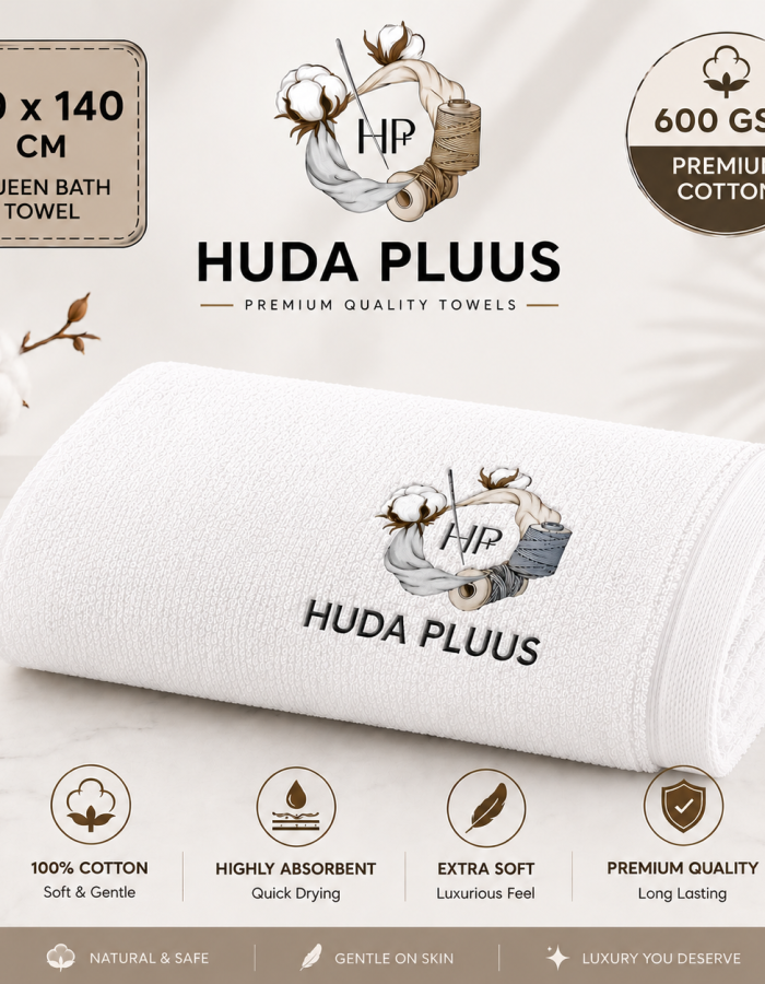 HUDA PLUUS Queen Bath Towel (70 × 140 cm) –Available In Pack of 3