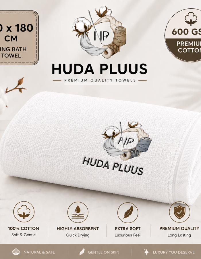 HUDA PLUUS Premium King Bath Towel (90 × 180 cm) –Available In Pack of 3
