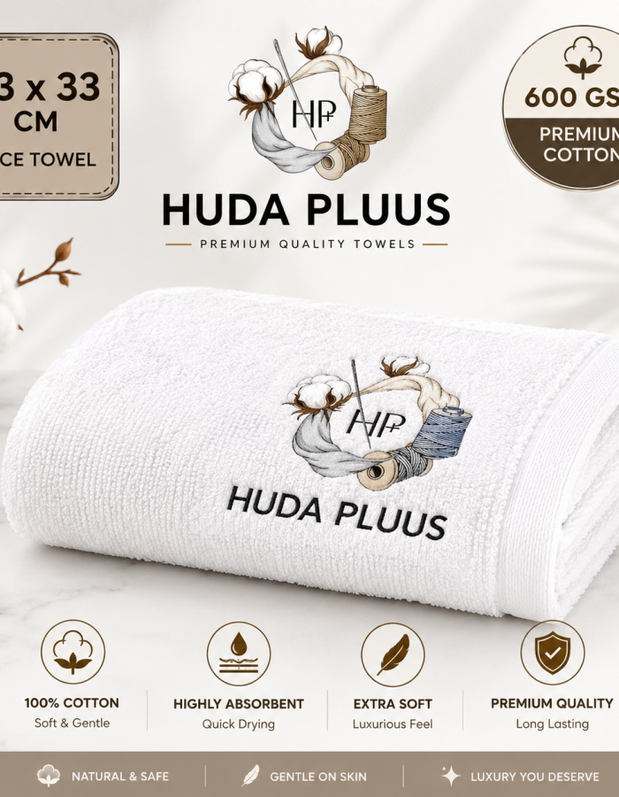 HUDA PLUUS Premium Face Towel (33 × 33 cm) – Available In Pack of 6