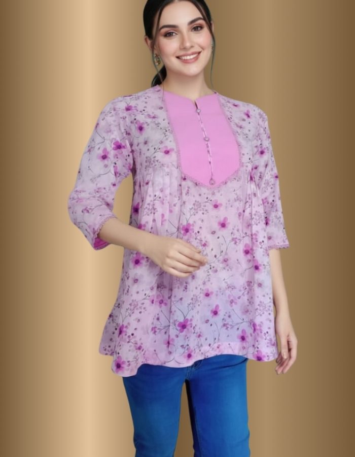 Huda Pluus – Spring Kiss Floral  Lawn Kurtee